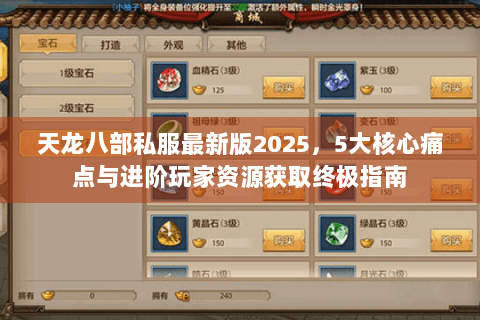 天龙八部私服最新版2025，5大核心痛点与进阶玩家资源获取终极指南