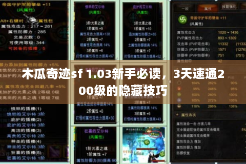 木瓜奇迹sf 1.03新手必读，3天速通200级的隐藏技巧