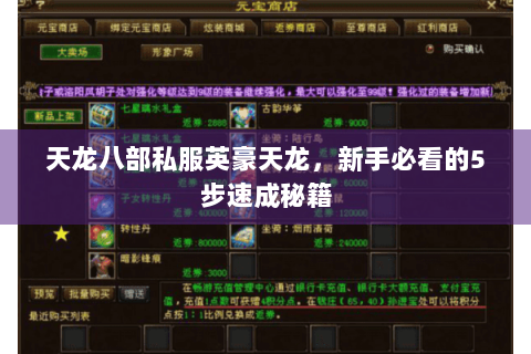 天龙八部私服英豪天龙，新手必看的5步速成秘籍
