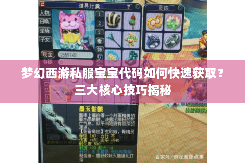 梦幻西游私服宝宝代码如何快速获取？三大核心技巧揭秘