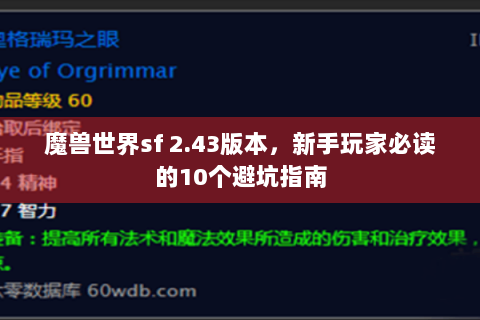 魔兽世界sf 2.43版本，新手玩家必读的10个避坑指南