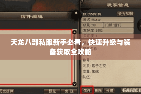 天龙八部私服新手必看，快速升级与装备获取全攻略