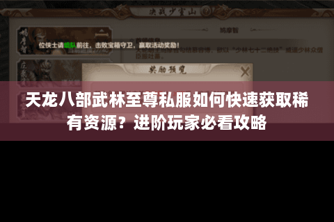 天龙八部武林至尊私服如何快速获取稀有资源？进阶玩家必看攻略