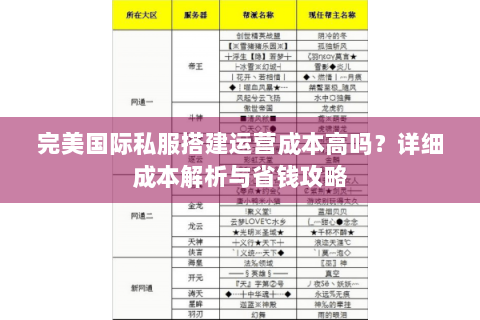 完美国际私服搭建运营成本高吗？详细成本解析与省钱攻略